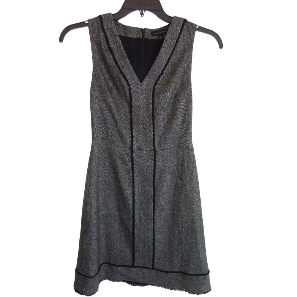 Banana Republic Herringbone Fringe Dress Black White Size 0